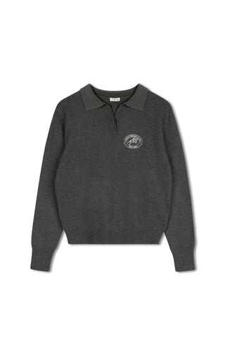 point knit polo sweater - CHARCOAL