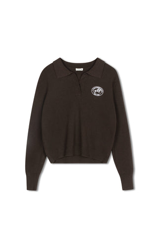 point knit polo sweater - CHOCOLATE