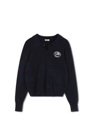 point knit polo sweater - NAVY