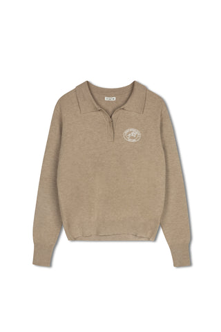 point knit polo sweater - NEW TAUPE MELANGE
