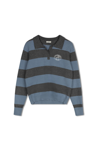 point knit polo sweater - WINDWARD BLUE STRIPE