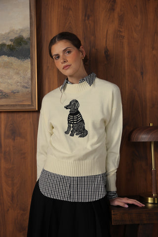 point jacquard crew sweater