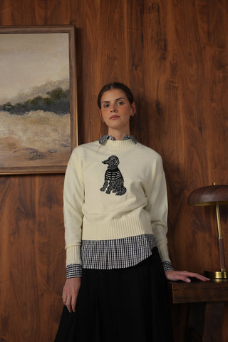 point jacquard crew sweater