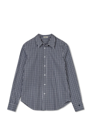 point button up blouse - NAVY GINGHAM