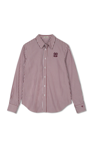 point button up blouse - TAN STRIPE