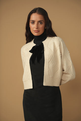 km bow cropped sweater jacket