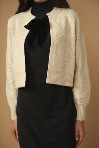 km bow cropped sweater jacket
