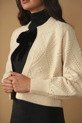 km bow cropped sweater jacket