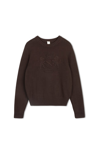 km crest embroidery sweater - Chocolate