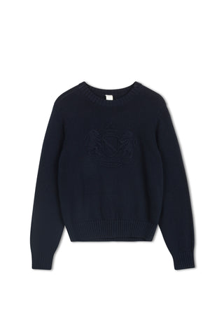 km crest embroidery sweater - Navy