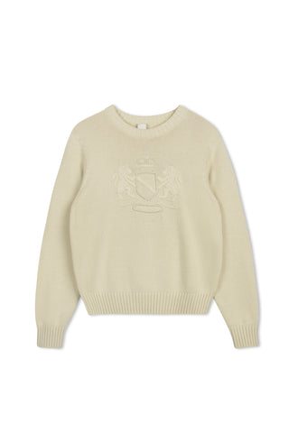 km crest embroidery sweater - Soft Beige