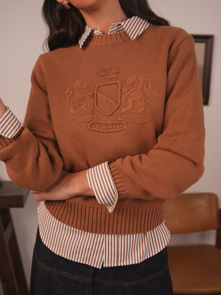 km crest embroidery sweater