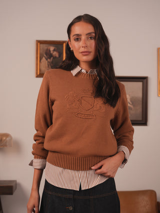 km crest embroidery sweater