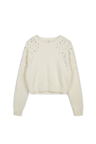 km embellished crewneck sweater