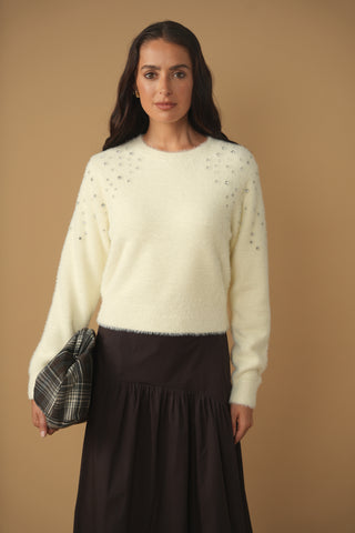 km embellished crewneck sweater