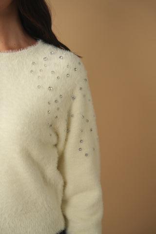 km embellished crewneck sweater