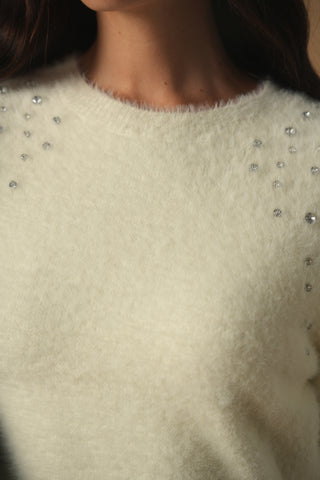 km embellished crewneck sweater