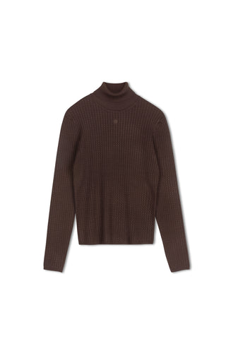 point twisted cable turtleneck - CHOCOLATE