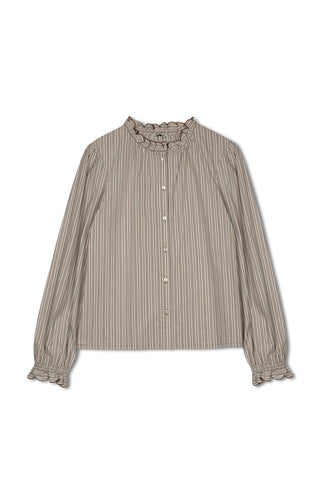 point ruffle blouse - BROWN STRIPE