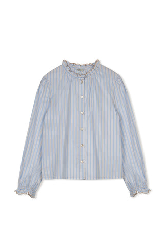 point ruffle blouse - LT. BLUE STRIPE