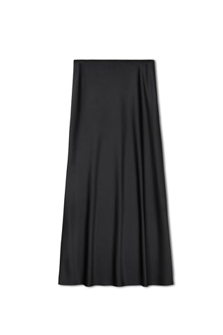 point satin a-line slip skirt - BLACK