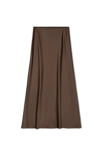 point satin a-line slip skirt - CHOCOLATE