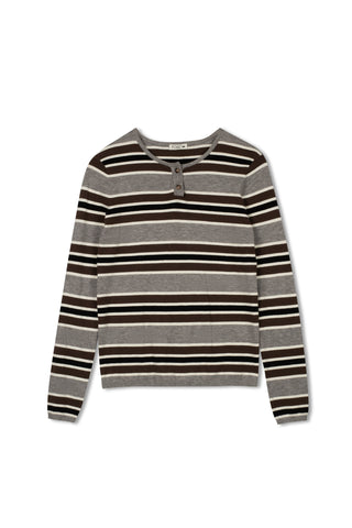 point striped henley - DK HT. GREY MULTI STRIPE