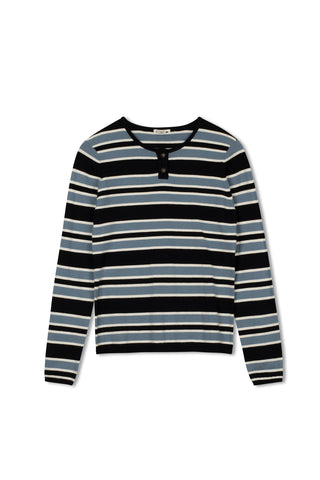point striped henley - NAVY MULTI STIPE