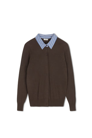 point collared cardi - CHOCOLATE