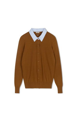 point collared cardi - TOBACCO