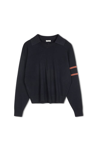 point rugby sweater - NAVY W DARK RUST STRIPE