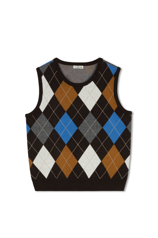 point argyle  vest - CHOCOLATE ARGYLE