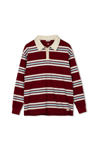 point striped rugby tee - DEEP CHERRY MULTI STRIPE