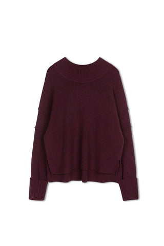 point hi-lo sweater - BERRY WINE