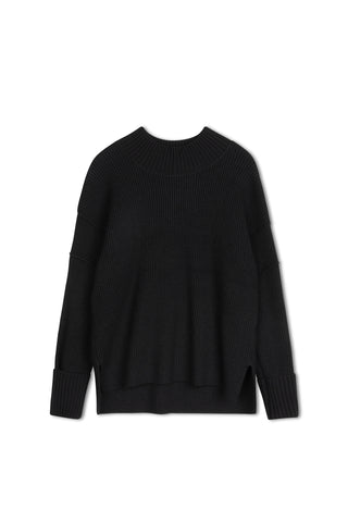 point hi-lo sweater - BLACK