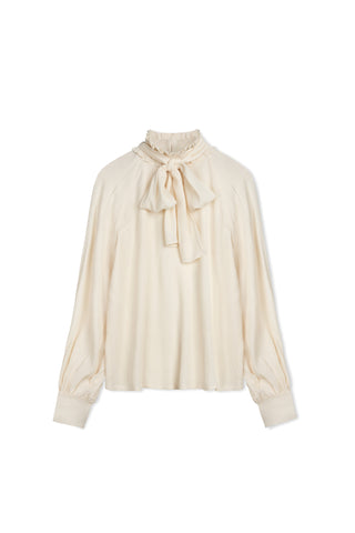 ceremony ruffle mockneck tie blouse