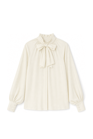 ceremony ruffle mockneck tie blouse