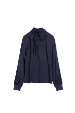 ceremony ruffle mockneck tie blouse