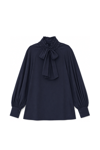 ceremony ruffle mockneck tie blouse