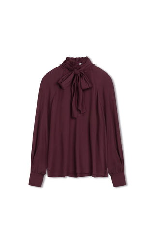 ceremony ruffle mockneck tie blouse