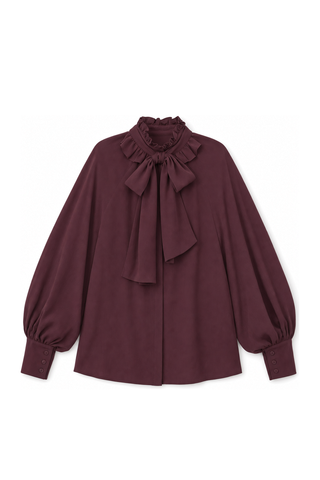 ceremony ruffle mockneck tie blouse