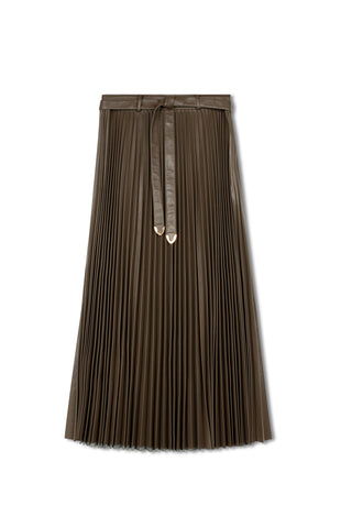 ceremony pu pleated skirt - OLIVE