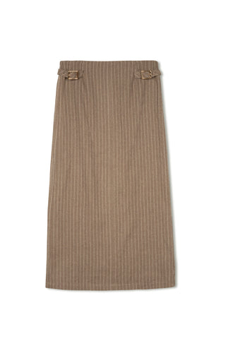 ceremony striped straight buckle skirt - BROWN PINSTRIPE