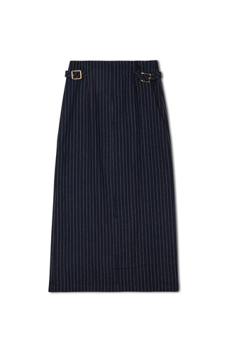ceremony striped straight buckle skirt - TAUPE PINSTRIPE