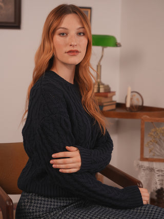 km mixed cable sweater