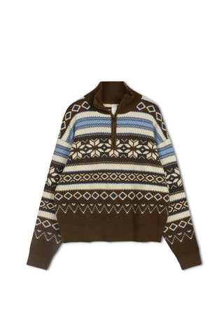 km fairaisle quarter zip sweater - Choco Blue Fairisle