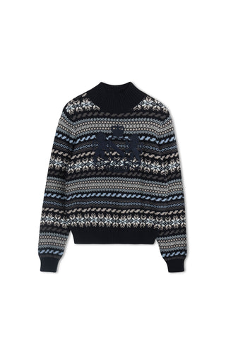 km fairaisle crest sweater - Navy Multi