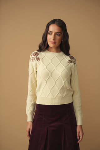 km honeycomb embroidered sweater