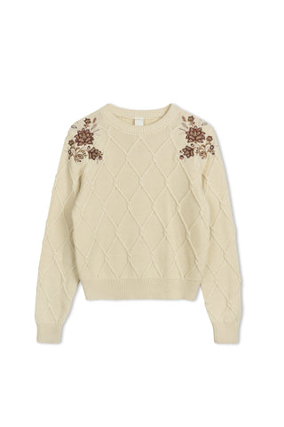 km honeycomb embroidered sweater - Beige