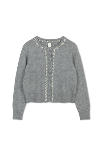 km stitch detail cardigan - Heather Grey